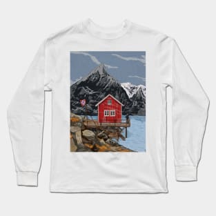 Rorbu Bergen Vestland Norway Illustration Long Sleeve T-Shirt